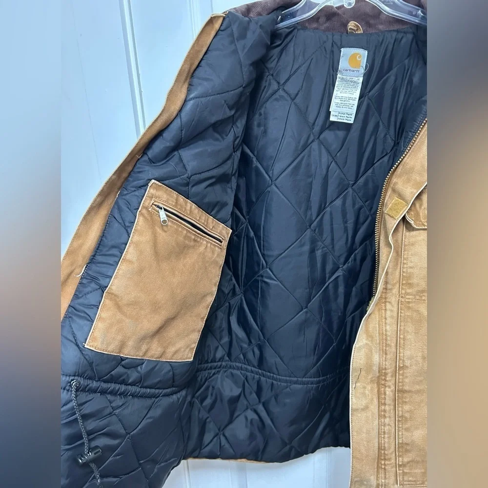 Carhartt Men's Y2K Tan Field Jacket with Brown Collar